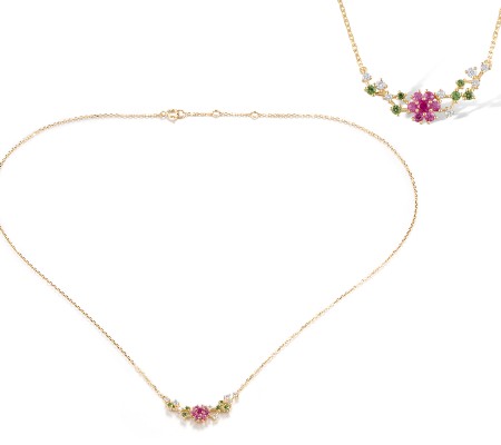 14KY Necklace Diamond,Green Garnet,Pink Sapphire,Ruby (N320139GPSR14KY)