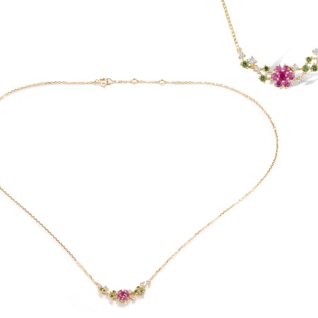 14KY Necklace Diamond,Green Garnet,Pink Sapphire,Ruby (N320139GPSR14KY)