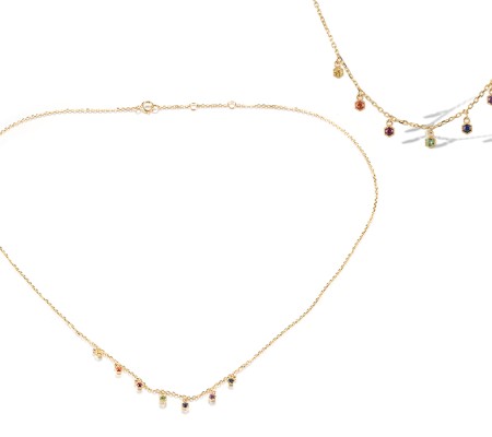 14KY Necklace Rhodolite Garnet,Yellow Sapphire,Blue Topaz (Sky Blue),Blue Topaz (Swiss Blue),Green Garnet,London Blue Topaz,Orange Sapphire (N320245AMUL14KY)