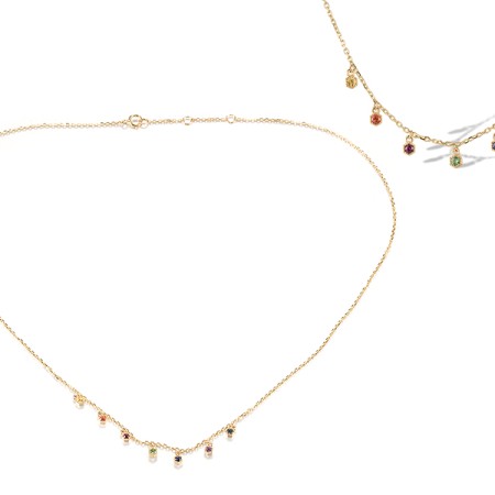 14KY Necklace Rhodolite Garnet,Yellow Sapphire,Blue Topaz (Sky Blue),Blue Topaz (Swiss Blue),Green Garnet,London Blue Topaz,Orange Sapphire (N320245AMUL14KY)