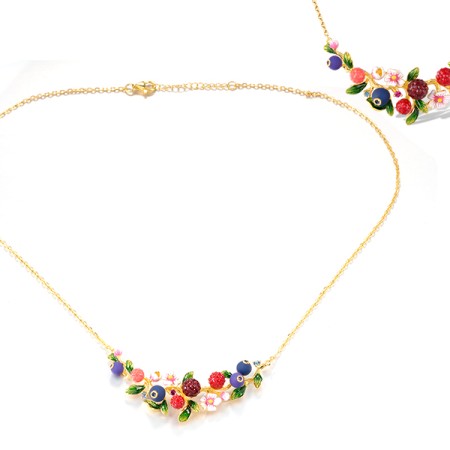Sterling Silver w/ Yellow Plating Necklace Created Ruby,Enamel,Synthetic Blue Spinel (N320343ENSSY925)