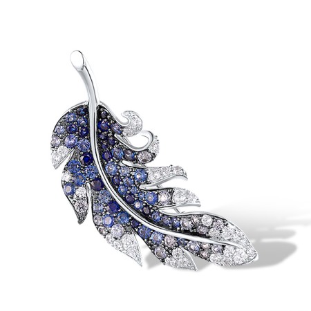 Sterling Silver w/ Black White Plating Brooch Created Sapphire,White Cubic Zirconia (O305370CRSZSK925)