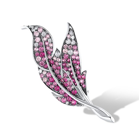 Sterling Silver w/ Black White Plating Brooch Created Pink Sapphire,Created Ruby,White Cubic Zirconia (O305371CPRZSK925)