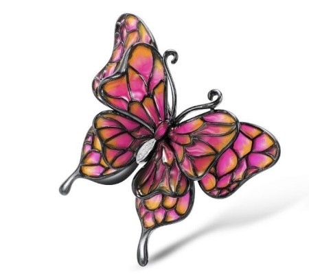 Sterling Silver w/ Black White Plating Brooch Enamel,White Cubic Zirconia (O308961ENASK925)