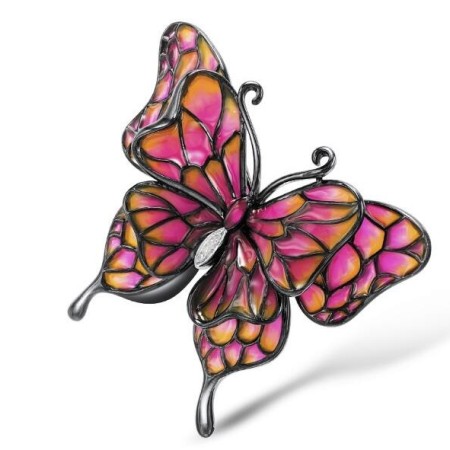 Sterling Silver w/ Black White Plating Brooch Enamel,White Cubic Zirconia (O308961ENASK925)