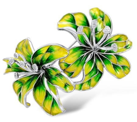 Sterling Silver Brooch Enamel,White Cubic Zirconia (O308966ENASL925)