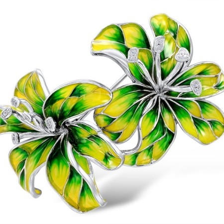 Sterling Silver Brooch Enamel,White Cubic Zirconia (O308966ENASL925)