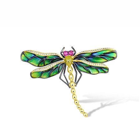 Sterling Silver w/ Yellow Black Plating Brooch Created Ruby,Enamel,White Cubic Zirconia (O308967ENASC925)