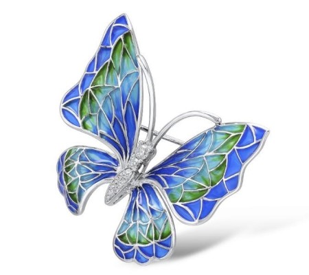 Sterling Silver Brooch Enamel,White Cubic Zirconia (O308969ENASL925)