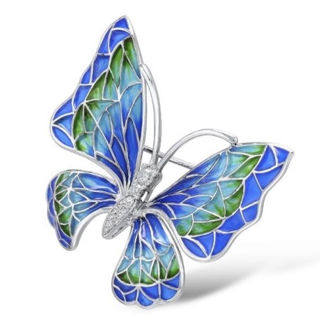 Sterling Silver Brooch Enamel,White Cubic Zirconia (O308969ENASL925)