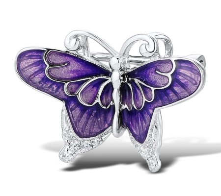 Sterling Silver Brooch Enamel,White Cubic Zirconia (O309168ENASL925)