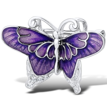Sterling Silver Brooch Enamel,White Cubic Zirconia (O309168ENASL925)
