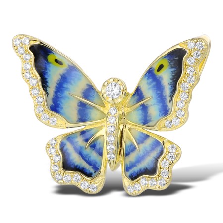 Sterling Silver w/ Yellow Plating Brooch Enamel,White Cubic Zirconia (O309698ENASY925)