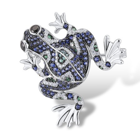 Sterling Silver w/ Black White Plating Brooch Green Spinel,White Cubic Zirconia,Black spinel,Blue Nano Cubic Zirconia (O312378MULSK925)