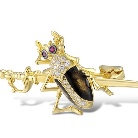 Sterling Silver w/ Yellow Black Plating Brooch Created Ruby,Enamel,White Cubic Zirconia (O312382ENA1SC925)