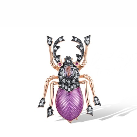 Sterling Silver w/ Rose Black Plating Brooch Created Ruby,Enamel,Purple Glass,White Cubic Zirconia (O312383ENASD925)