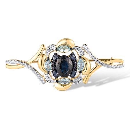 14KYWB Brooch Diamond,Blue Sapphire,Blue Topaz (Swiss Blue) (O312635BTS14KYWB)