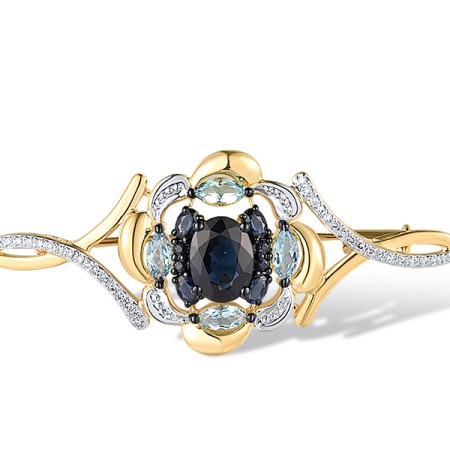 14KYWB Brooch Diamond,Blue Sapphire,Blue Topaz (Swiss Blue) (O312635BTS14KYWB)