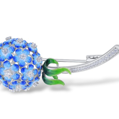 Sterling Silver Brooch Enamel,White Cubic Zirconia (O313417ENASL925)