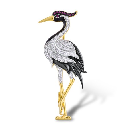 Sterling Silver w/ Yellow Black White Plating Brooch White Cubic Zirconia,Created Ruby,Enamel (O313753ENASZ925)