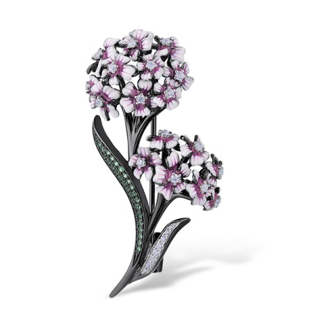 Sterling Silver w/ Black White Plating Brooch White Cubic Zirconia,Enamel,Green Spinel (O313869ENASK925)