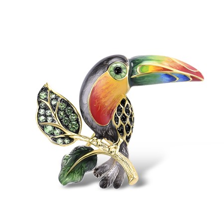 Sterling Silver w/ Yellow Black White Plating Brooch Enamel,Green Spinel,Black spinel (O314035ENA1SZ925)