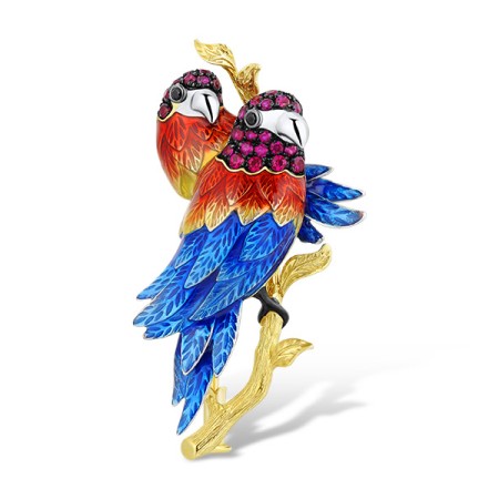 Sterling Silver w/ Yellow Black White Plating Brooch Created Ruby,Enamel,Black spinel (O314037ENASZ925)