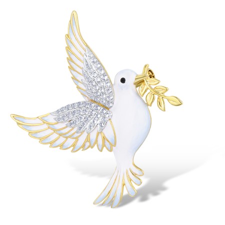 Sterling Silver w/ IONIC YELLOW PLATING Brooch Enamel,White Topaz (O314040ENASP925)