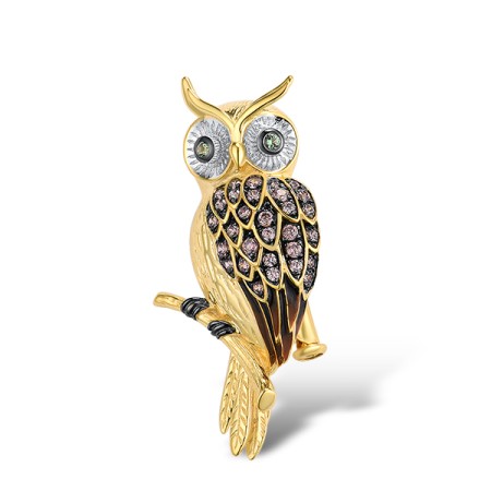 Sterling Silver w/ Yellow Black White Plating Brooch Enamel,Green Spinel,Chocolate CZ (O314041ENA1SZ925)