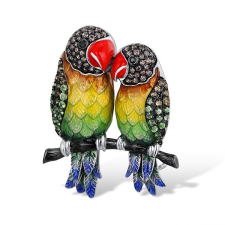 Sterling Silver w/ Black White Plating Brooch Black spinel,Chocolate CZ,Citrine,Enamel,Green Garnet (O314042ENASK925)