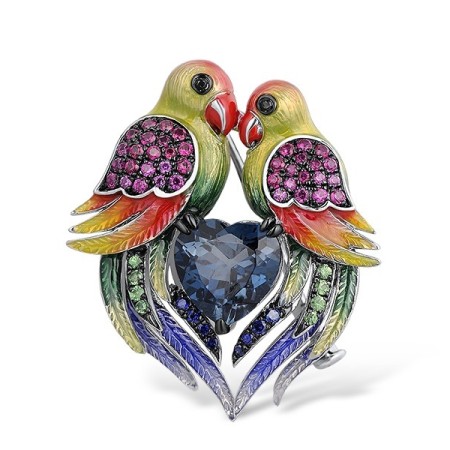 Sterling Silver w/ Black White Plating Brooch Black spinel,Created Ruby,Created Sapphire,Enamel,Green Garnet,London Blue Topaz (O314043ENASK925)