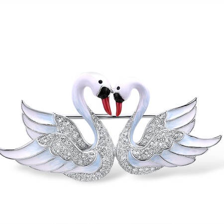 Sterling Silver Brooch Enamel,White Topaz (O314044ENASL925)