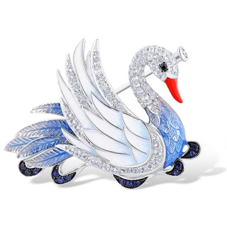 Sterling Silver w/ Black White Plating Brooch Black spinel,Created Sapphire,Enamel,White Topaz (O314046ENASK925)