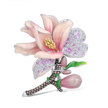 9TTB Brooch Brown Diamond,Diamond,Enamel,Pink Sapphire (O314119ENA9TTB)