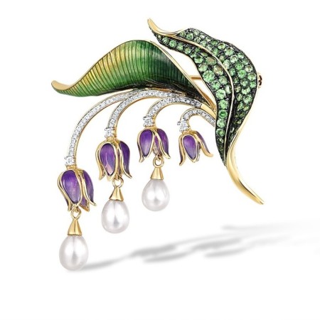 9KYWB Brooch Diamond,Enamel,Fresh Water White Pearl,Green Garnet (O314172ENA9KYWB)