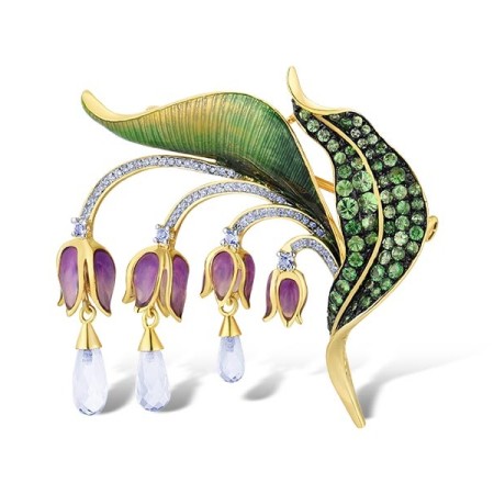 Sterling Silver w/ Yellow Black White Plating Brooch Green Garnet,White Cubic Zirconia,White Topaz,Enamel (O314172ENASZ925)