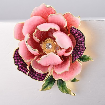 Sterling Silver w/ Yellow Black White Plating Brooch Enamel,White Topaz,Created Ruby (O314173ENASZ925)