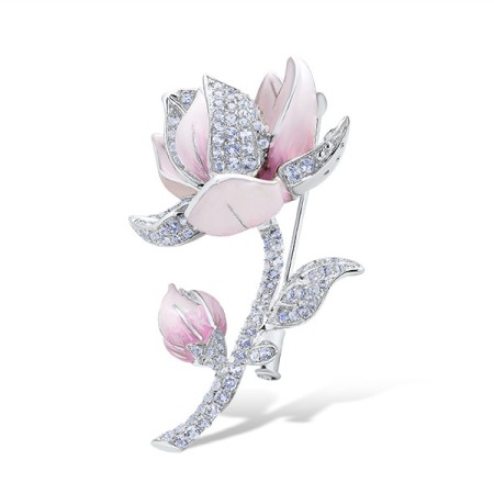 Sterling Silver Brooch Enamel,White Topaz (O314175ENA1SL925)