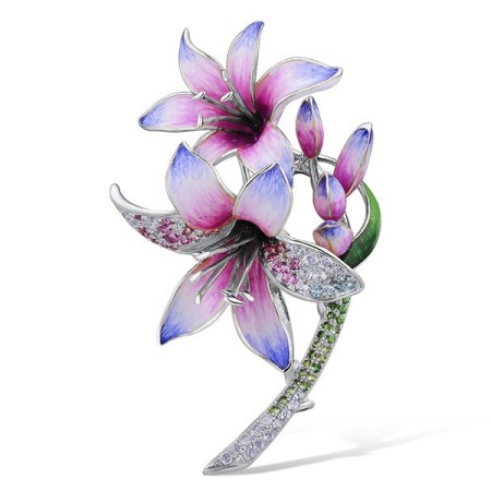 9KYW Brooch Blue Topaz (Swiss Blue),Diamond,Enamel,Green Garnet,Pink Sapphire (O314176ENA9KYW)