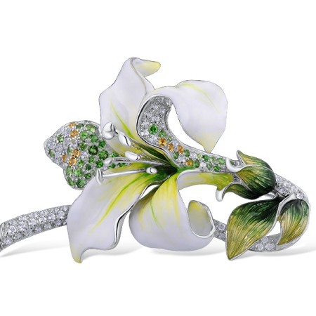 Sterling Silver Brooch White Topaz,Citrine,Enamel,Green Garnet (O314177ENASL925)