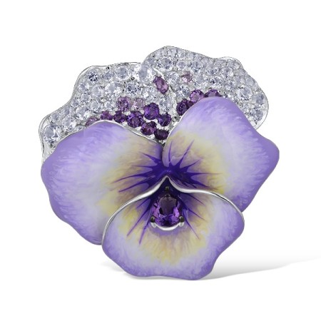 Sterling Silver w/ Black White Plating Brooch Enamel,White Topaz,Amethyst (O314179ENASK925)