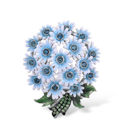 Sterling Silver w/ Black White Plating Brooch Green Garnet,London Blue Topaz,Enamel (O314180ENASK925)