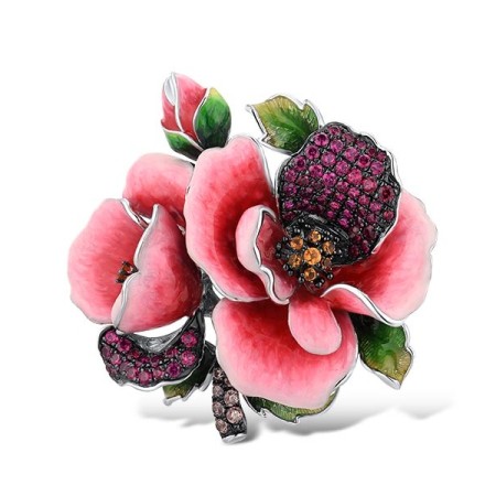 Sterling Silver w/ Black White Plating Brooch Created Ruby,Enamel,Chocolate CZ,Citrine (O314181ENASK925)