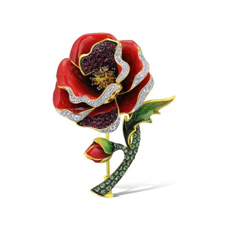 Sterling Silver w/ Yellow Black White Plating Brooch White Topaz,Created Ruby,Enamel,Green Garnet,Citrine (O314182ENASZ925)