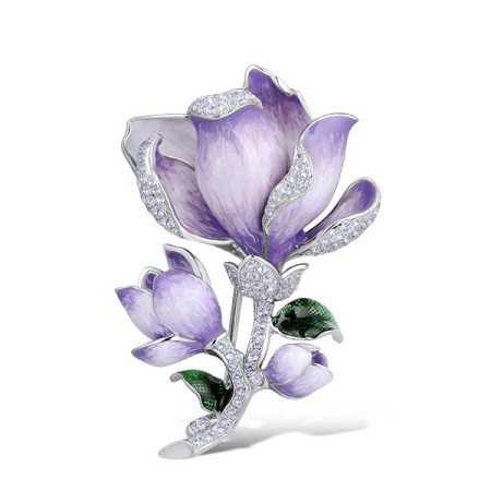 Sterling Silver Brooch Enamel,White Topaz (O314183ENASL925)