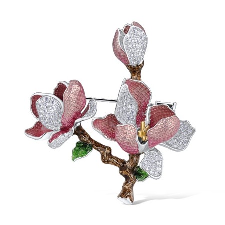 Sterling Silver w/ Ionic Yellow Plating Brooch White Topaz,Enamel (O314184ENASP925)