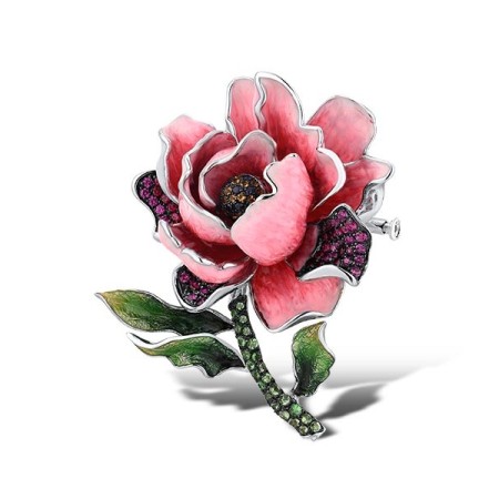 Sterling Silver w/ Black White Plating Brooch Enamel,Citrine,Green Garnet,Created Ruby,Created Sapphire (O314185ENASK925)