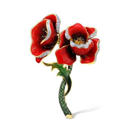 Sterling Silver w/ Yellow Black White Plating Brooch Green Garnet,White Topaz,Citrine,Enamel (O314189ENASZ925)