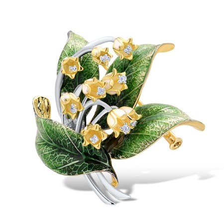 Sterling Silver w/ Ionic Yellow Plating Brooch White Topaz,Enamel (O314191ENASP925)