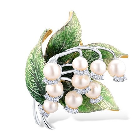 9KYW Brooch Diamond,Enamel,Fresh Water White Pearl (O314192ENA9KYW)